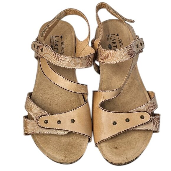 Spring Step L'Artiste Womens Leather Floral Sandals Size 8.5 / 39 Open Toe Wedge - Picture 8 of 9